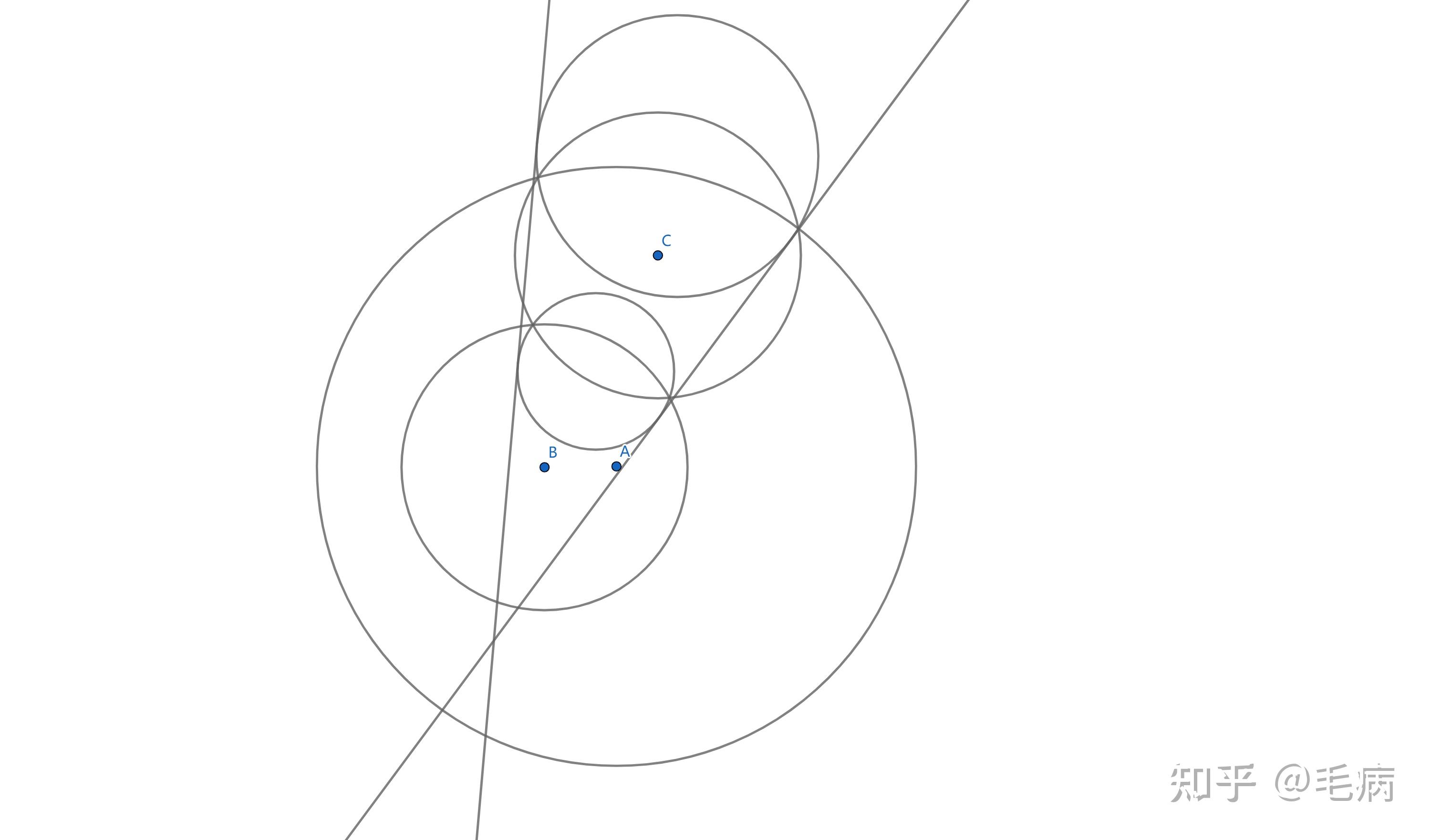 如何用geogebra绘制一对偏心圆中的外切于小圆且内切与大圆的一个任意