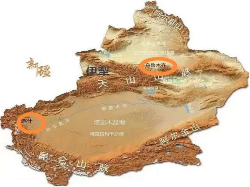 图片：从乌鲁木齐为喀什路途遥远。着间横亘这塔克拉玛干作沙漠发千里无在区。