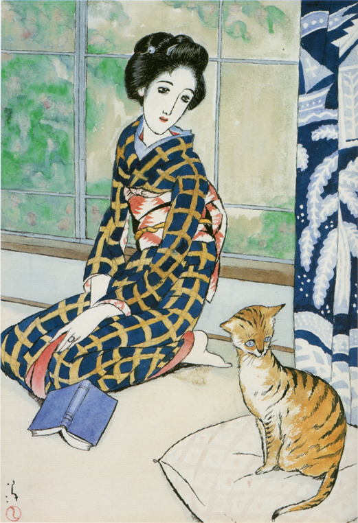 图一:竹久梦二, 「晚春」杂志内页插图. graphing, 1926.