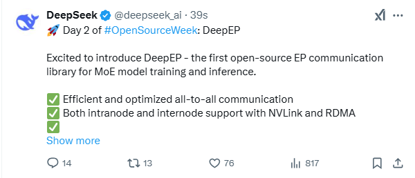 DeepSeek开源通信库DeepEP，专为大模型加速，性能强还超好用！ - 知乎