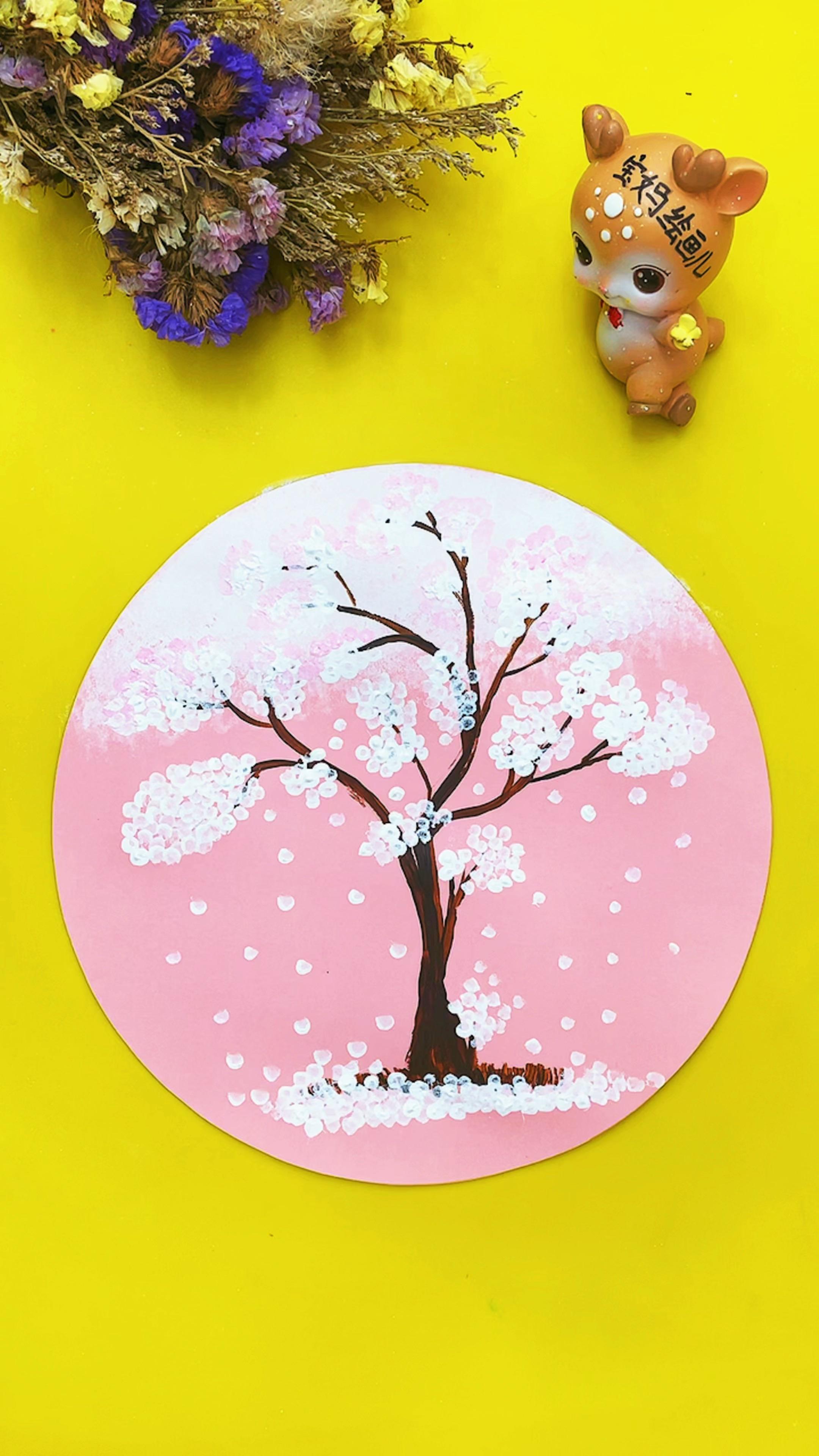 棉签点点画简单几步学会画小雪树