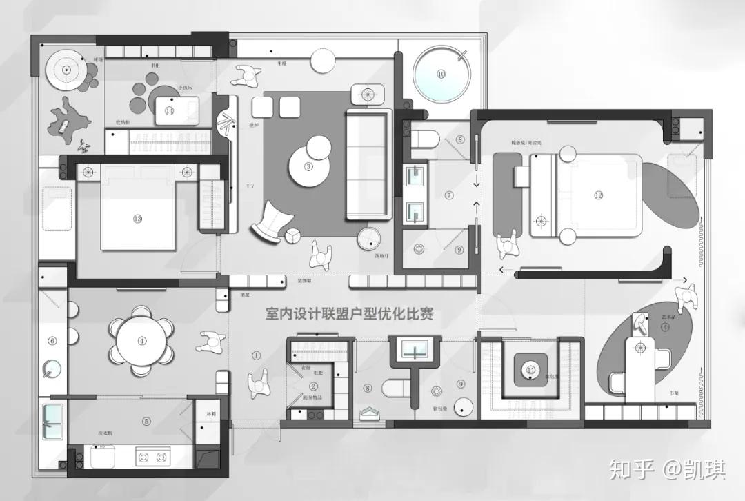 一个户型,11搞方案,平面方案优化分析 - 知乎
