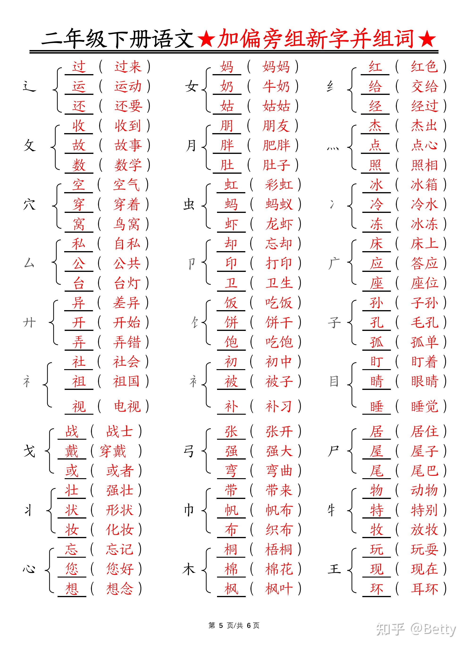 二年级下册语文加偏旁部首组新字并组词