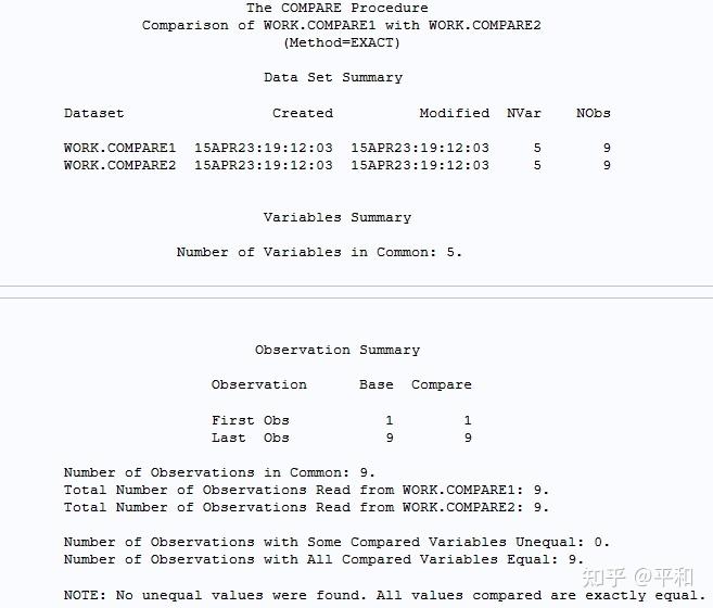 SAS 随笔：proc compare 的应用 - 知乎