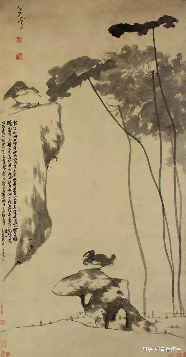 八大山人（朱耷）的水墨荷花，清凉世界！ - 知乎