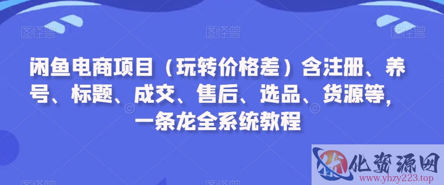 闲鱼电商项目（玩转价格差）含注册、养号、标题、成交、售后、选品、货源等，一条龙全系统教程