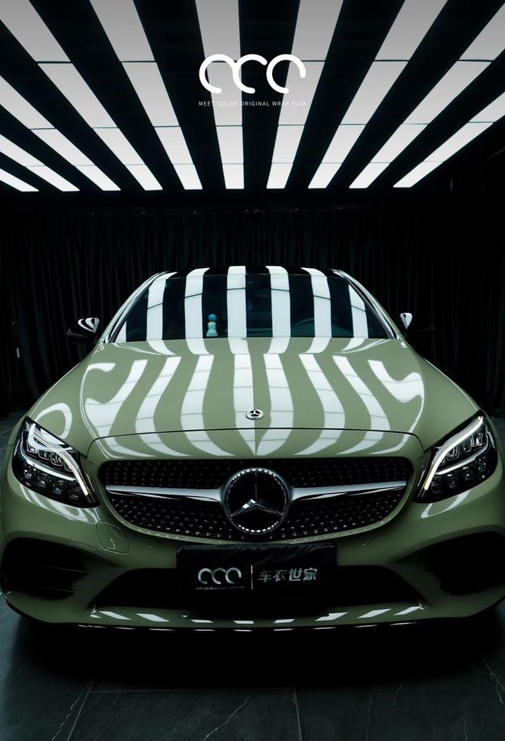 漫彩改色膜奔驰c200coupe改色贴膜 超亮pet卡其绿
