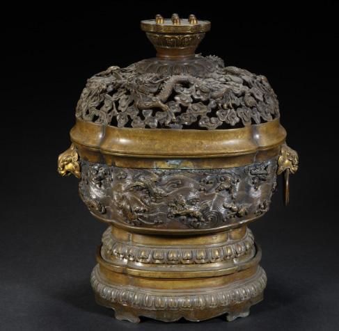 故宫00142782龙凤海兽纹海棠式熏炉是真正宣德炉