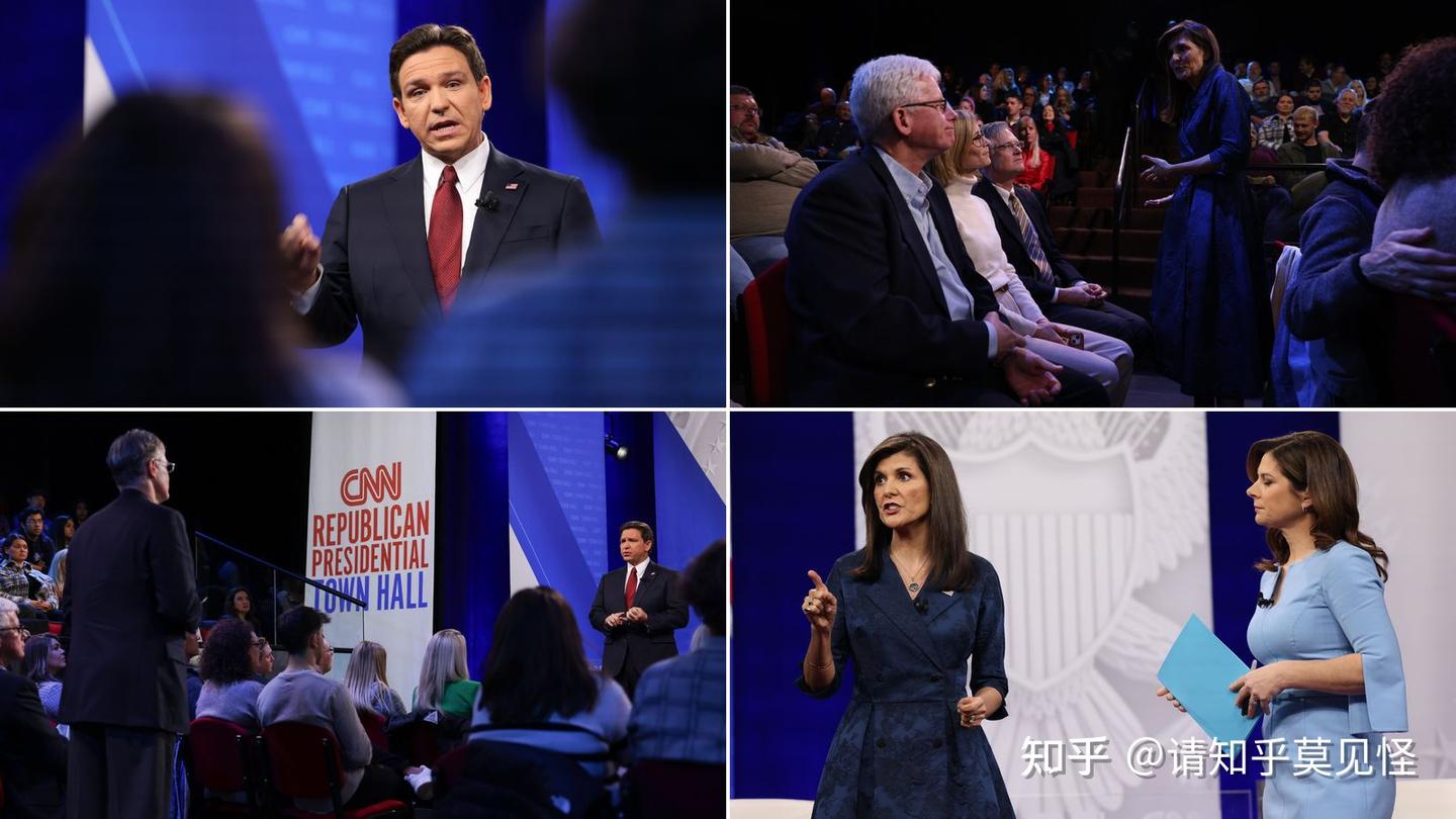 以下是美国有线电视新闻网（CNN）与德桑蒂斯（DeSantis）和黑利（Haley）背靠背市政厅的主要内容- 知乎