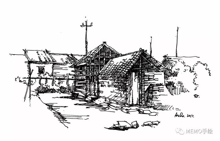 手绘教程线条上的老房子