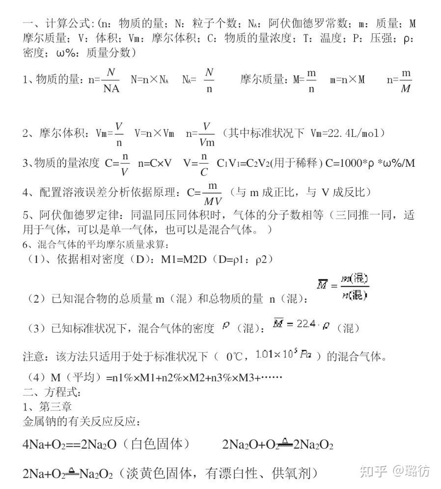 化学中物质的量浓度与物质的摩尔质量的计算公式有哪些? - 知乎