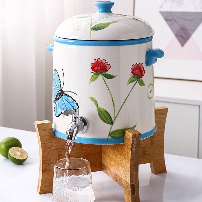 创意冷水壶饮水机耐高温陶瓷凉水壶大号家用凉白开果汁水具带龙头