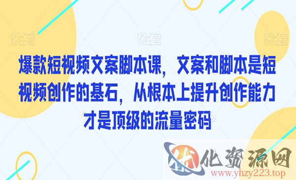 《爆款短视频文案脚本课》文案和脚本是短视频创作的基石，从根本上提升创作能力才是顶级_wwz