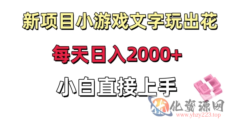 新项目小游戏文字玩出花日入2000+，每天只需一小时，小白直接上手【揭秘】