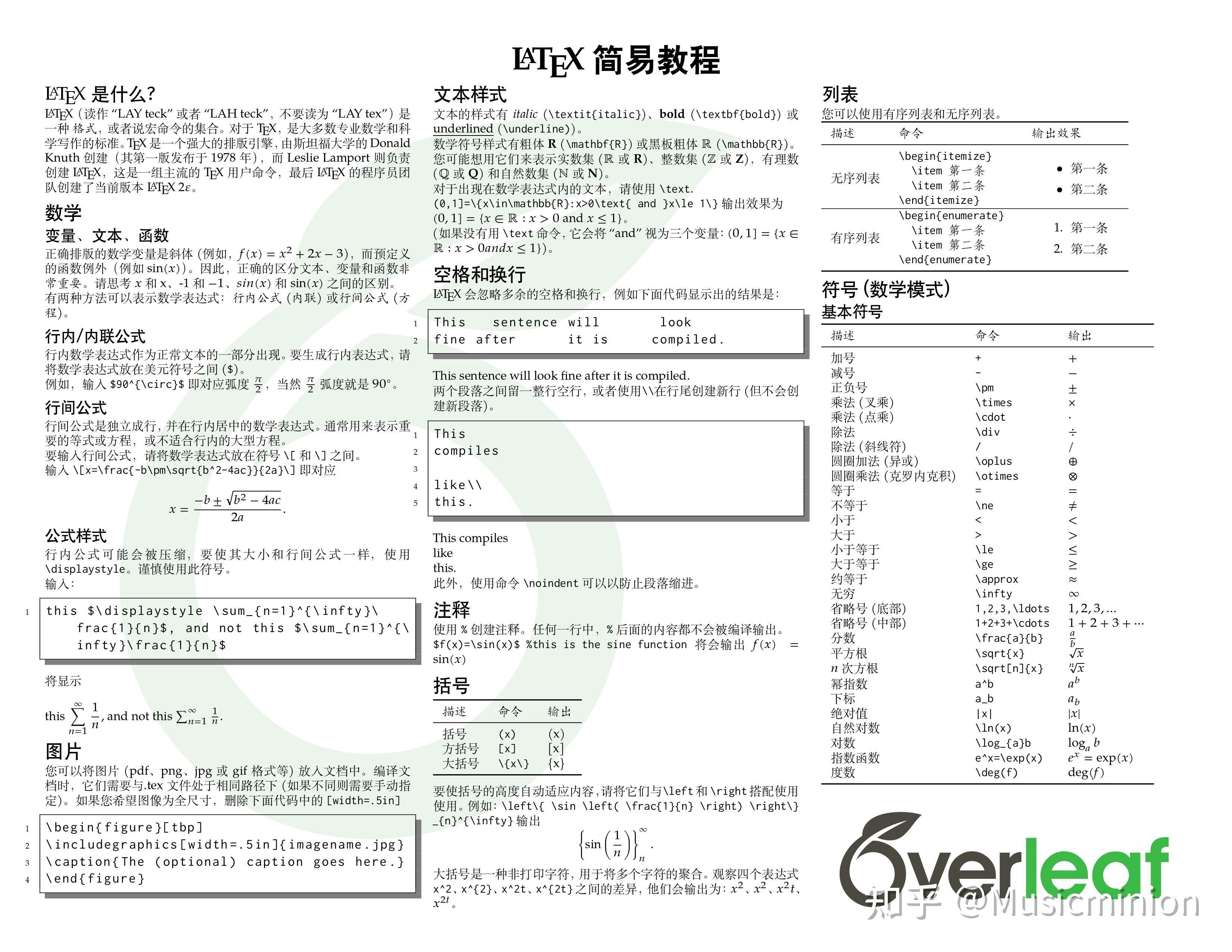 Overleaf 官方版 LaTeX 教程中文翻译 - 知乎