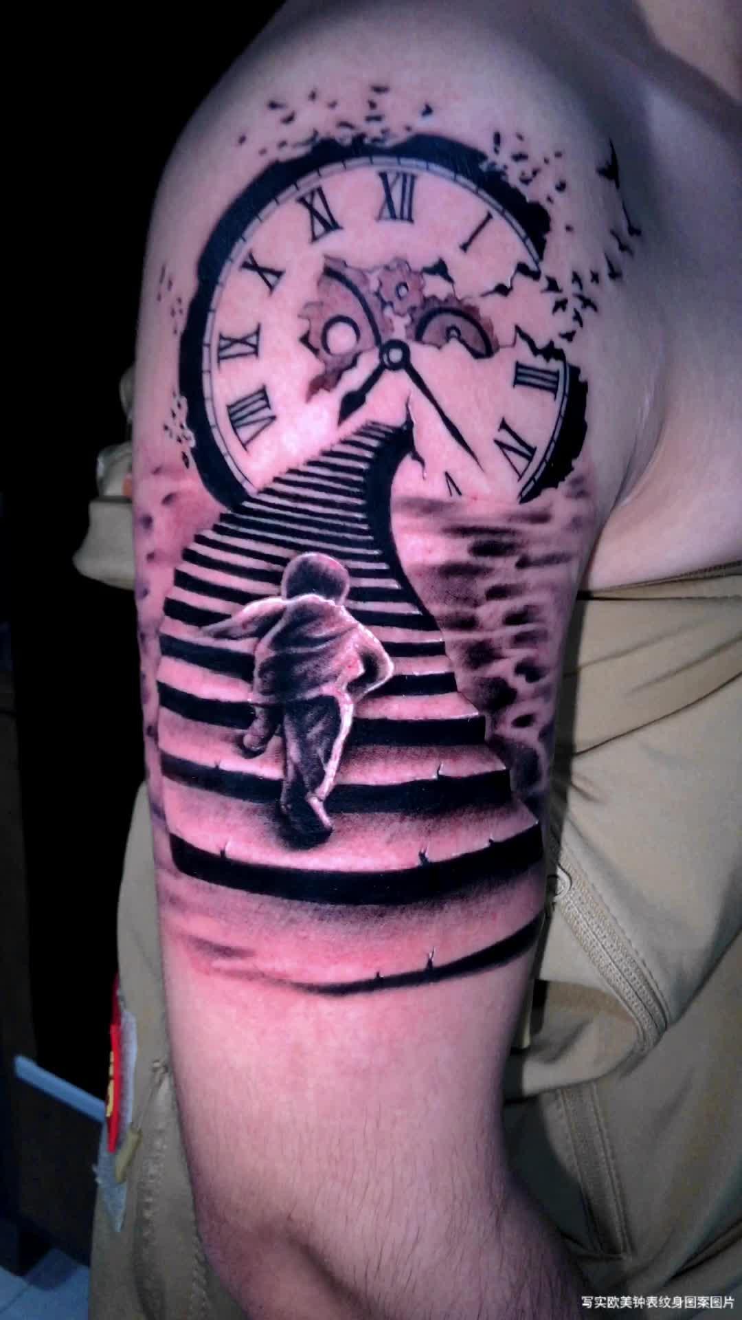 大臂时间欧美钟表纹身图案图片大全