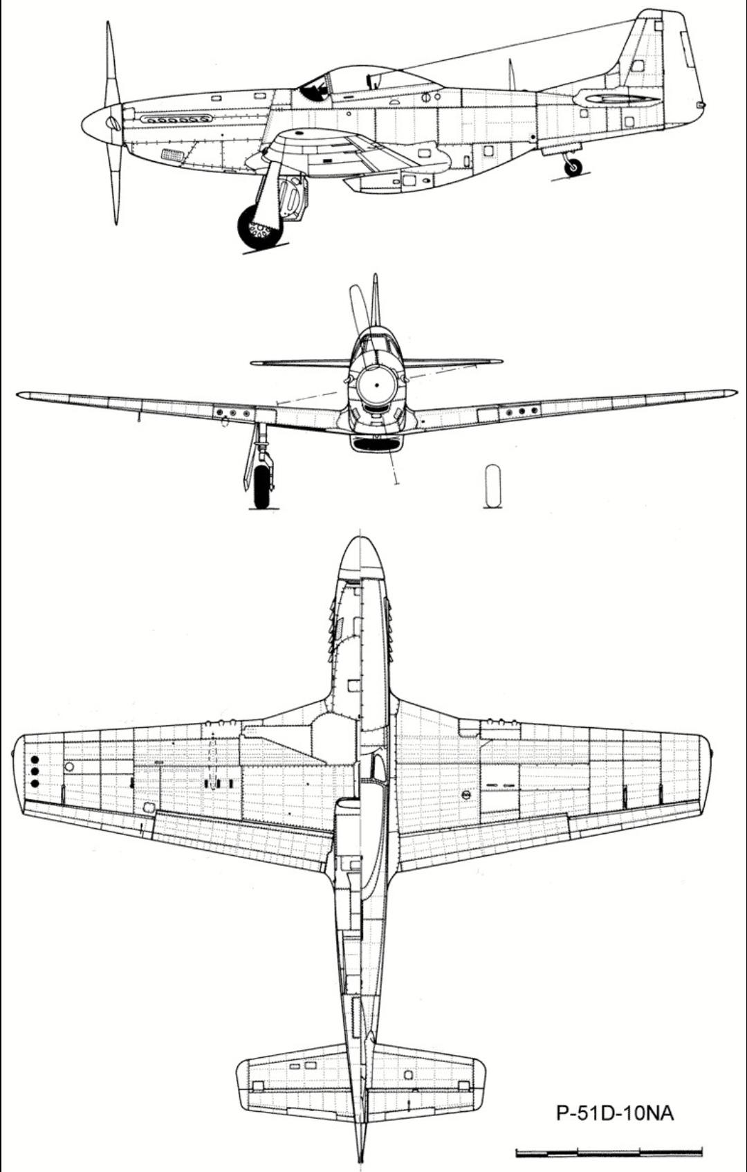 p51野马战斗机三视图图片