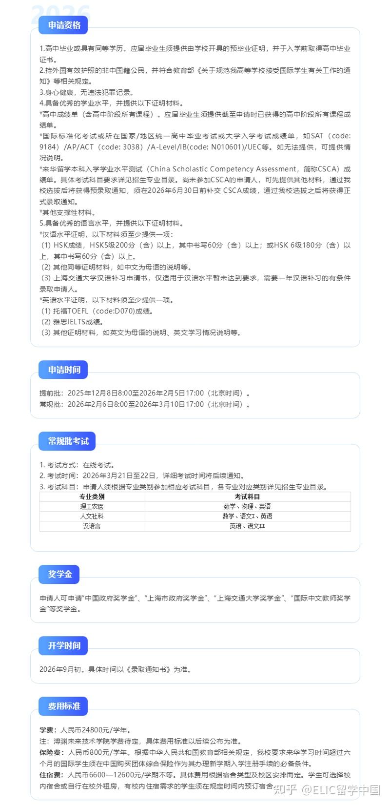 2026年上海交通大学国际学生本科生招生简章 - 知乎