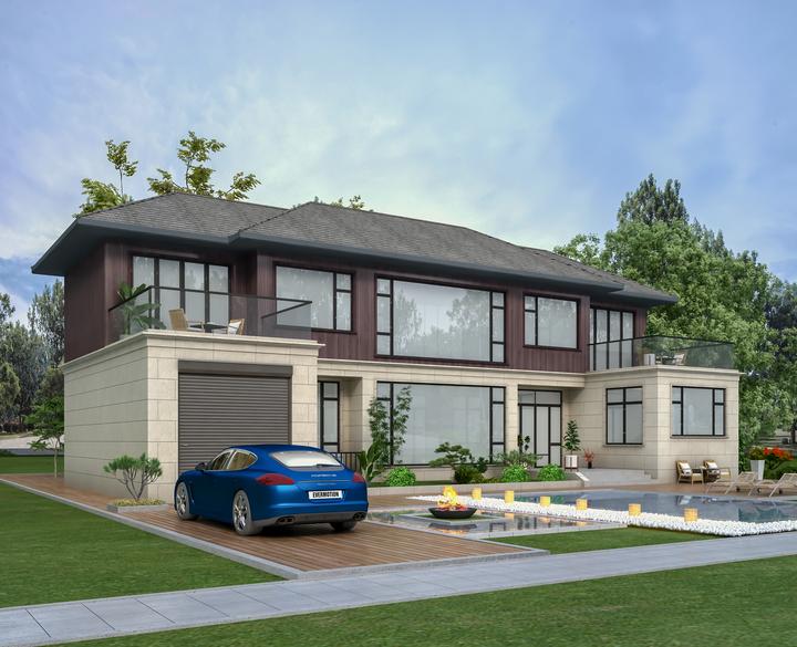 成都青白江二层现代乡村别墅,农村洋房别墅,带车库设计图纸