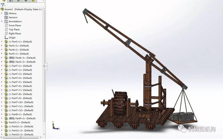 【工程机械】中世纪起重机古代搬运吊机3d数模图纸 solidworks设计