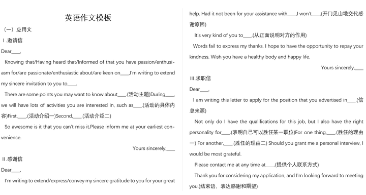 高中英语作文模板！高一到高三，应用文+读后续写
