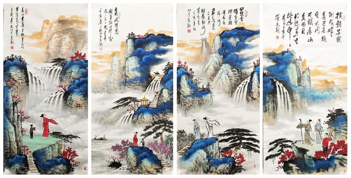 著名画家冯高翔《诗意山水》四条屏以贰佰叁拾万元落槌! - 知乎