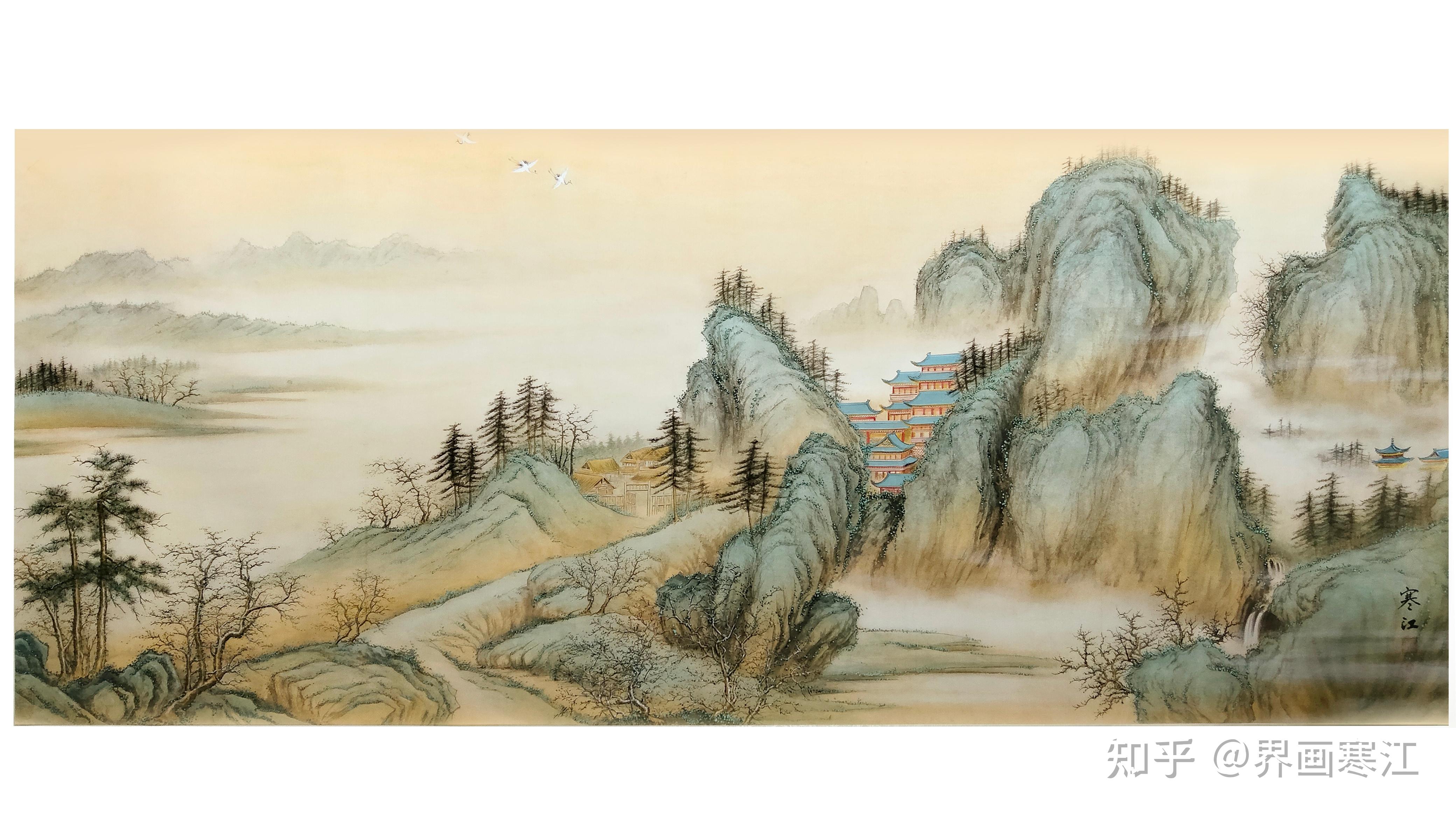 界画寒江---青绿山水界画《山居图》(发表于《崔培鲁画集》) - 知乎