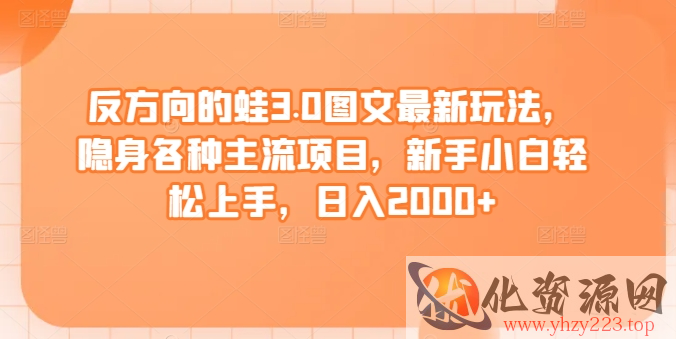 反方向的蛙3.0图文最新玩法，隐身各种主流项目，新手小白轻松上手，日入2000+【揭秘】