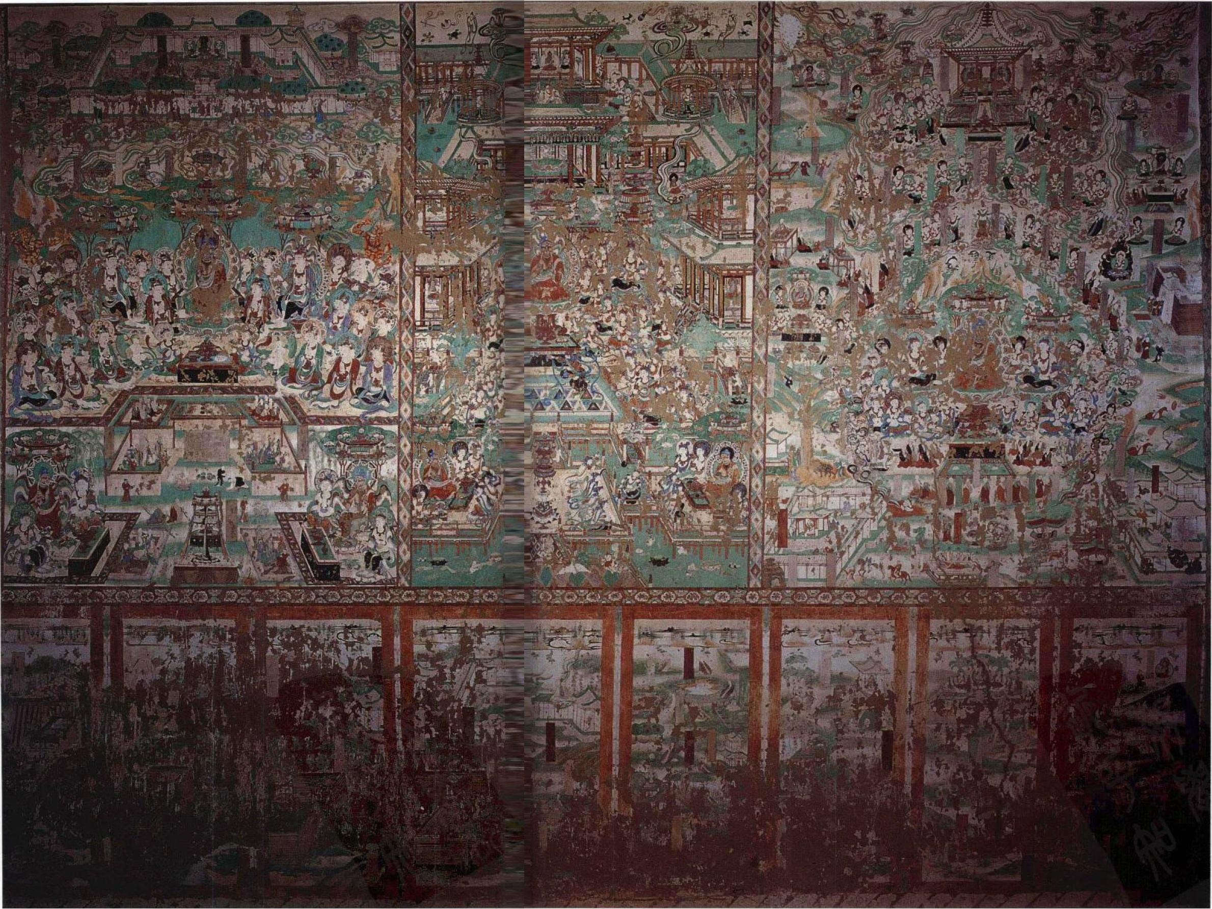 【神游千年，大美敦煌】中唐-159窟南壁-弥勒经变：剃度漱口、洗心革面；法华经变：比喻图解经义；观经变：乐舞翩跹；东壁门-维摩诘经变【高清大图 ...