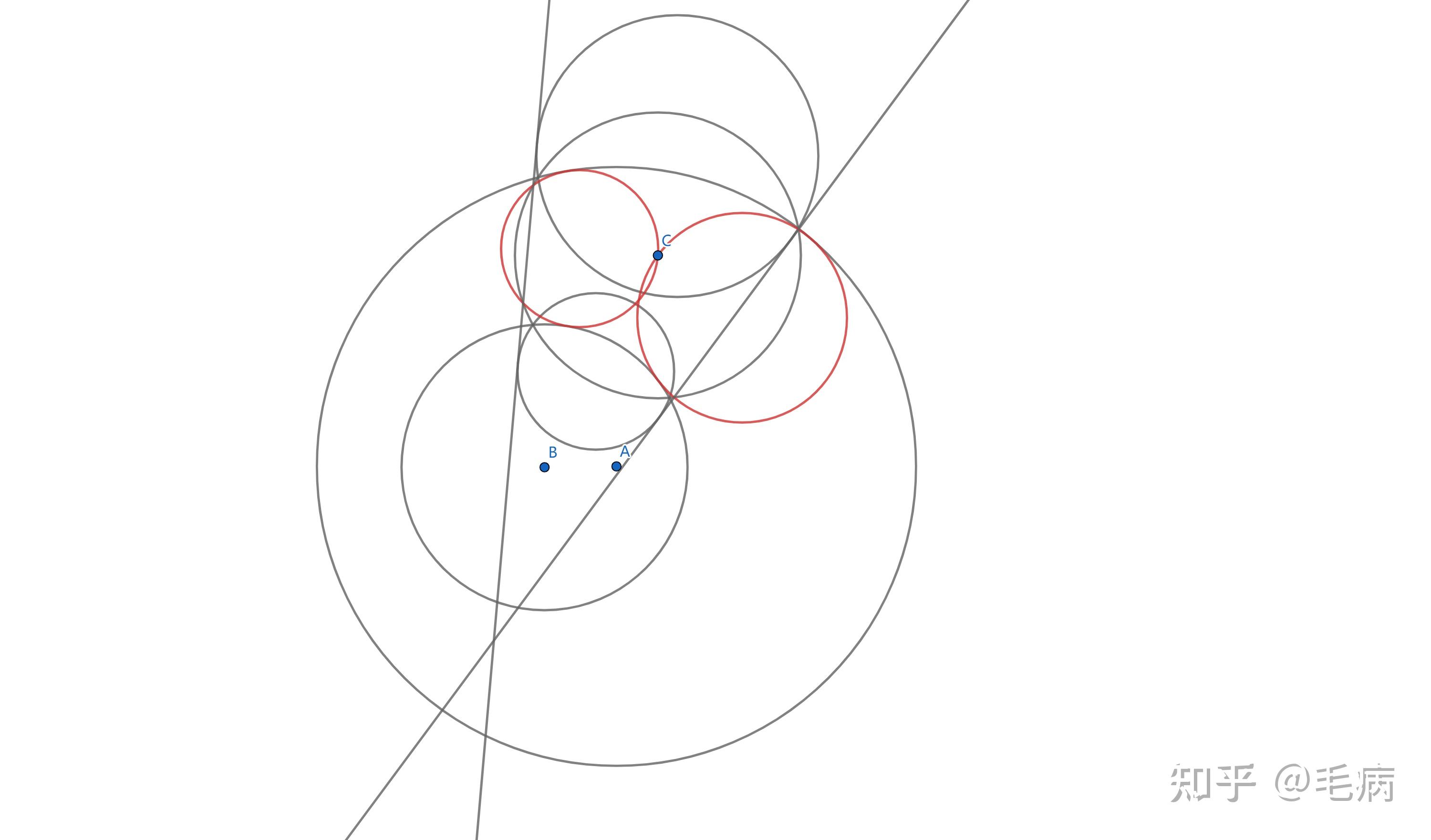 如何用geogebra绘制一对偏心圆中的外切于小圆且内切与大圆的一个任意
