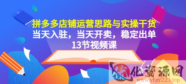 拼多多店铺运营思路与实操干货，当天入驻，当天开卖，稳定出单（13节课）