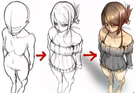 人体透视练习俯视角度的人体画法