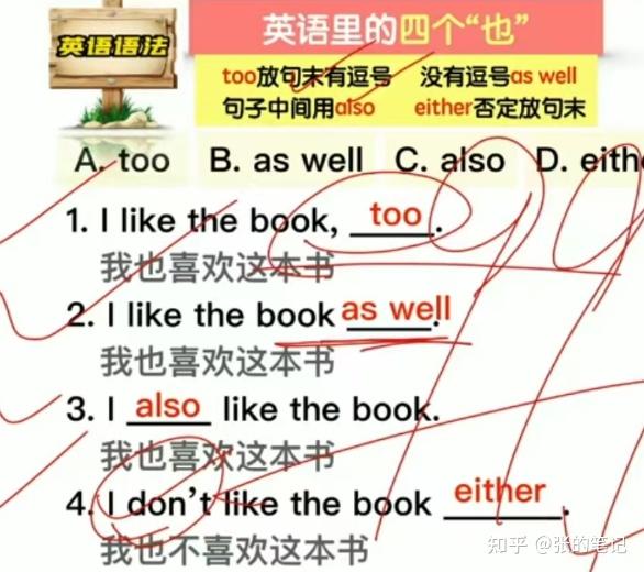 英语的五个也too，either，also，so和as well - 知乎