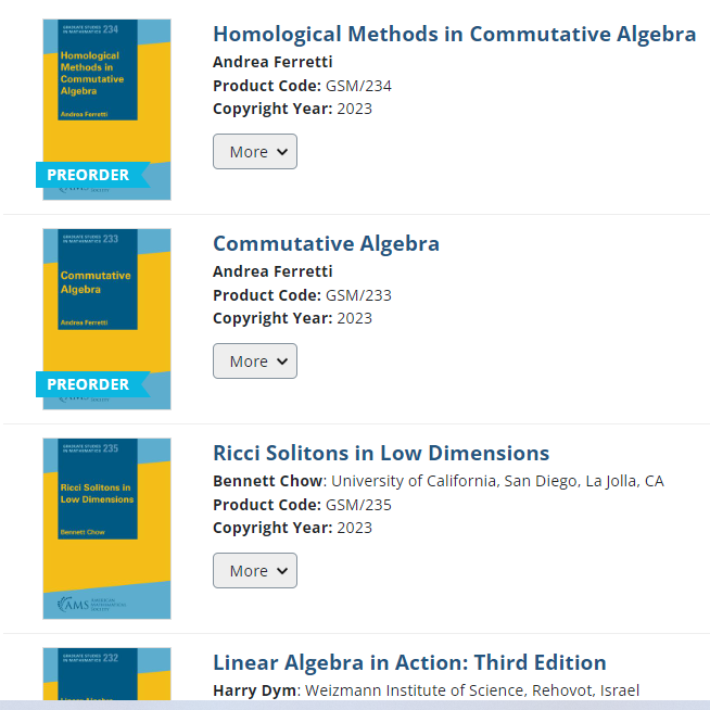 美国数学学会（AMS）的Graduate Studies in Mathematics（GSM）丛书