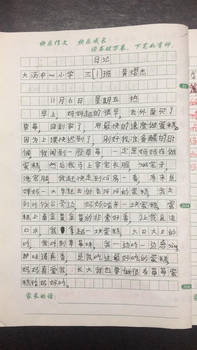 黎老師教小學作文三年級作文日記