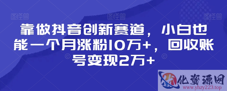 靠做抖音创新赛道，小白也能一个月涨粉10万+，回收账号变现2万+【揭秘】