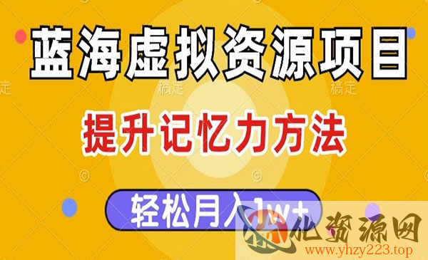 《提升记忆力虚拟资源项目》多种变现方式，轻松月入1w+_wwz