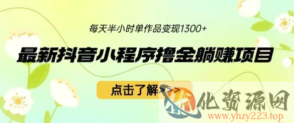 最新抖音小程序撸金躺赚项目，一部手机每天半小时，单个作品变现1300+【揭秘】