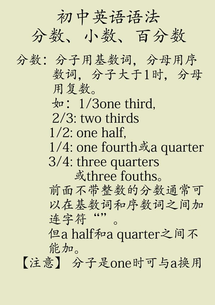 初中英语 分数小数百分数的表达方式 - 知乎