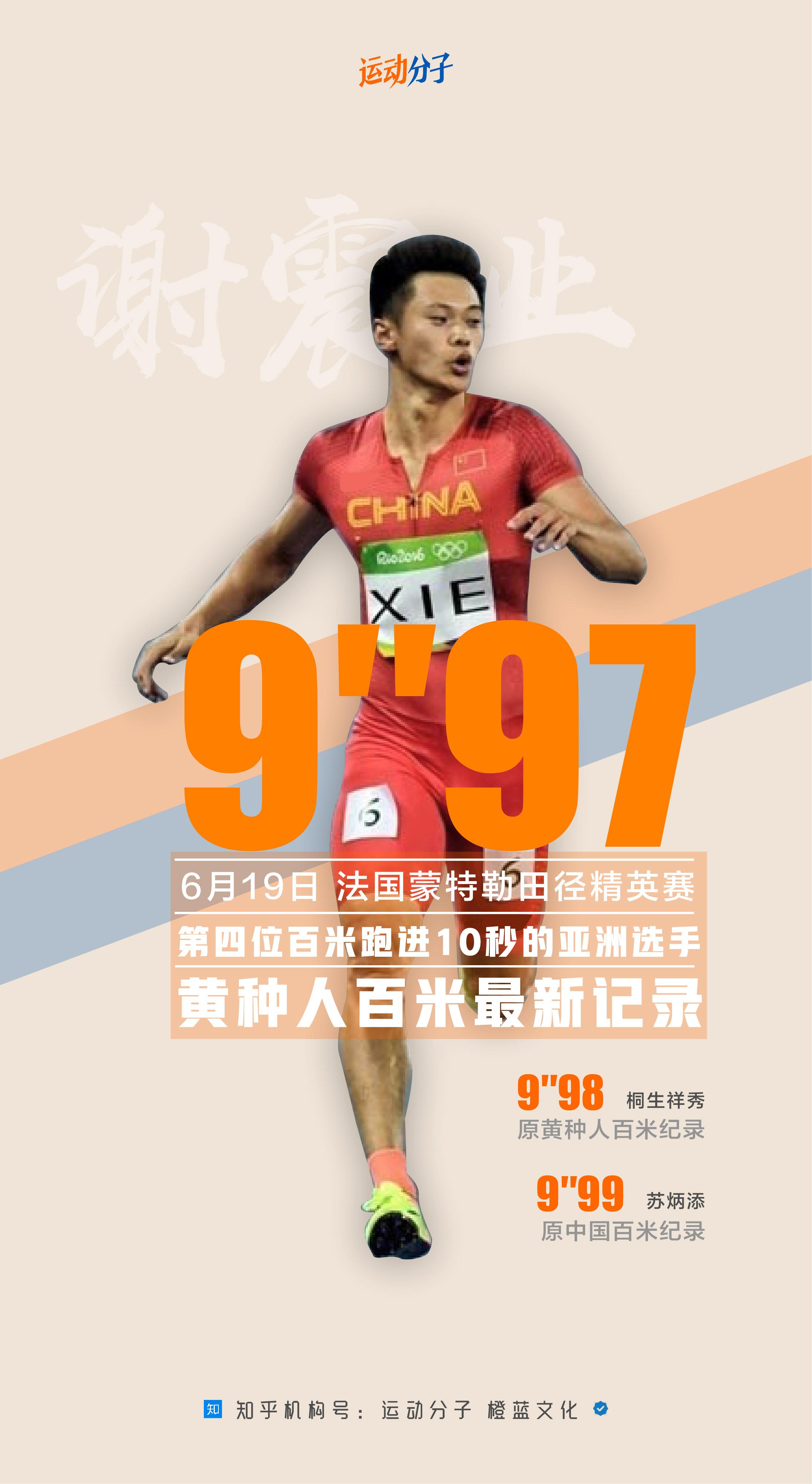 如何评价谢震业跑出997的成绩