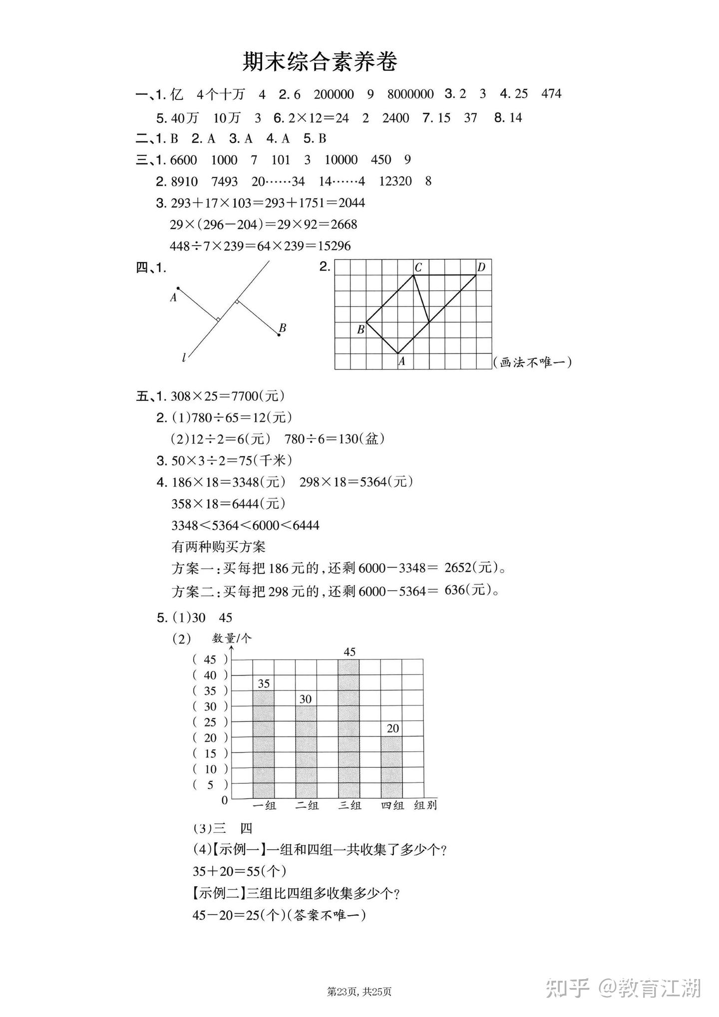 2025秋《人教版小学数学四年级下册期末押题卷5套》（含答案A4版，PDF电子版） - 知乎