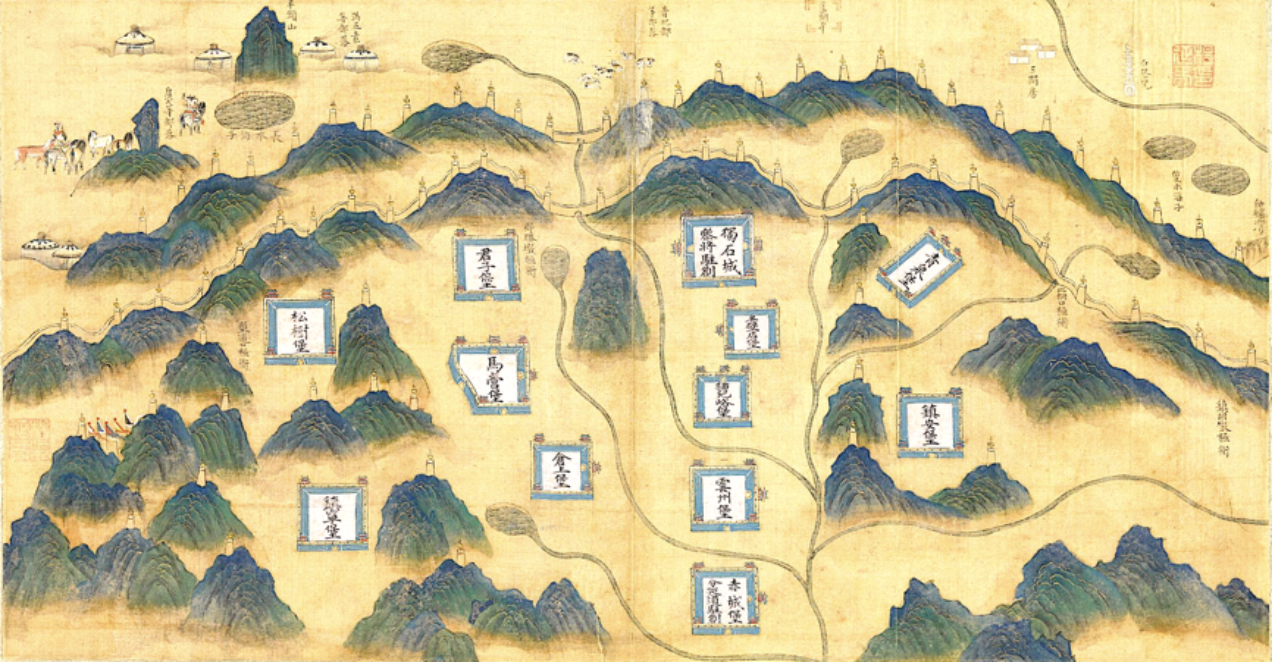 《三镇图说》中的插图之一,全面展示了边镇的军事布防情况