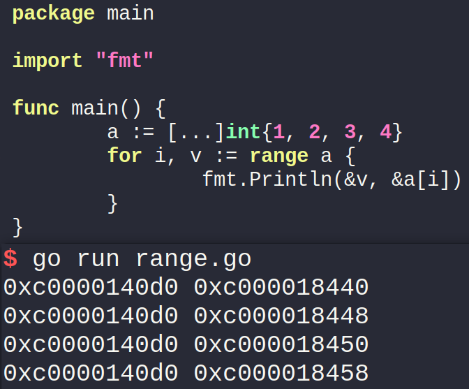 Golang for range loop 