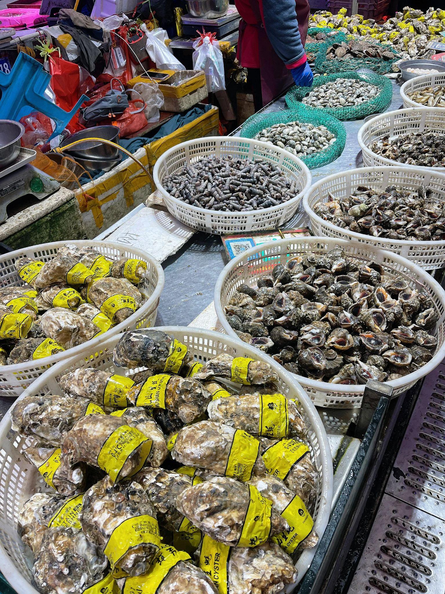 腊月最后三天 天气回暖助力青岛海鲜市场生意红火 斑马虾150一斤