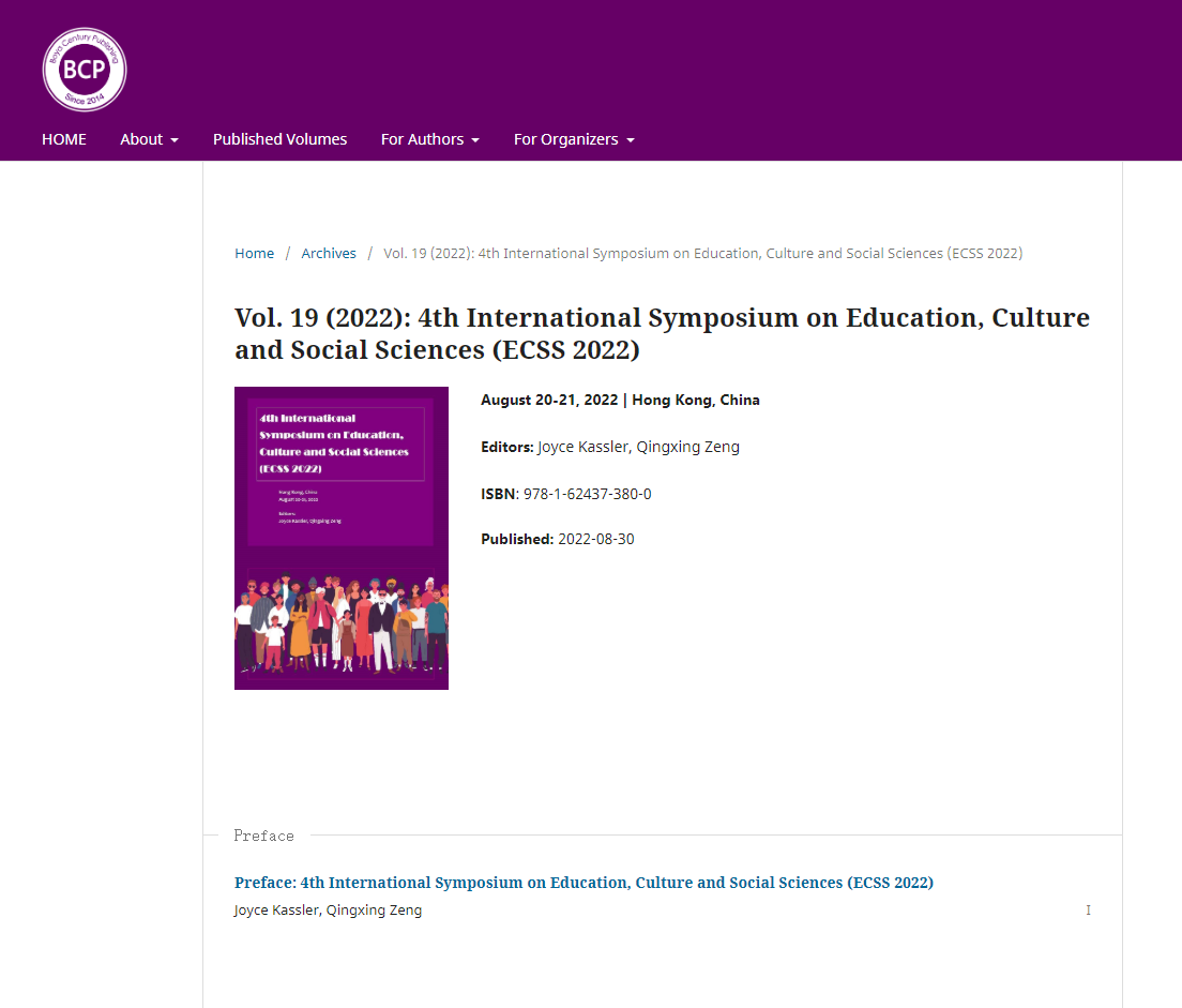 Vol. 19 (2022): 4th International Symposium on Education, Culture and ...