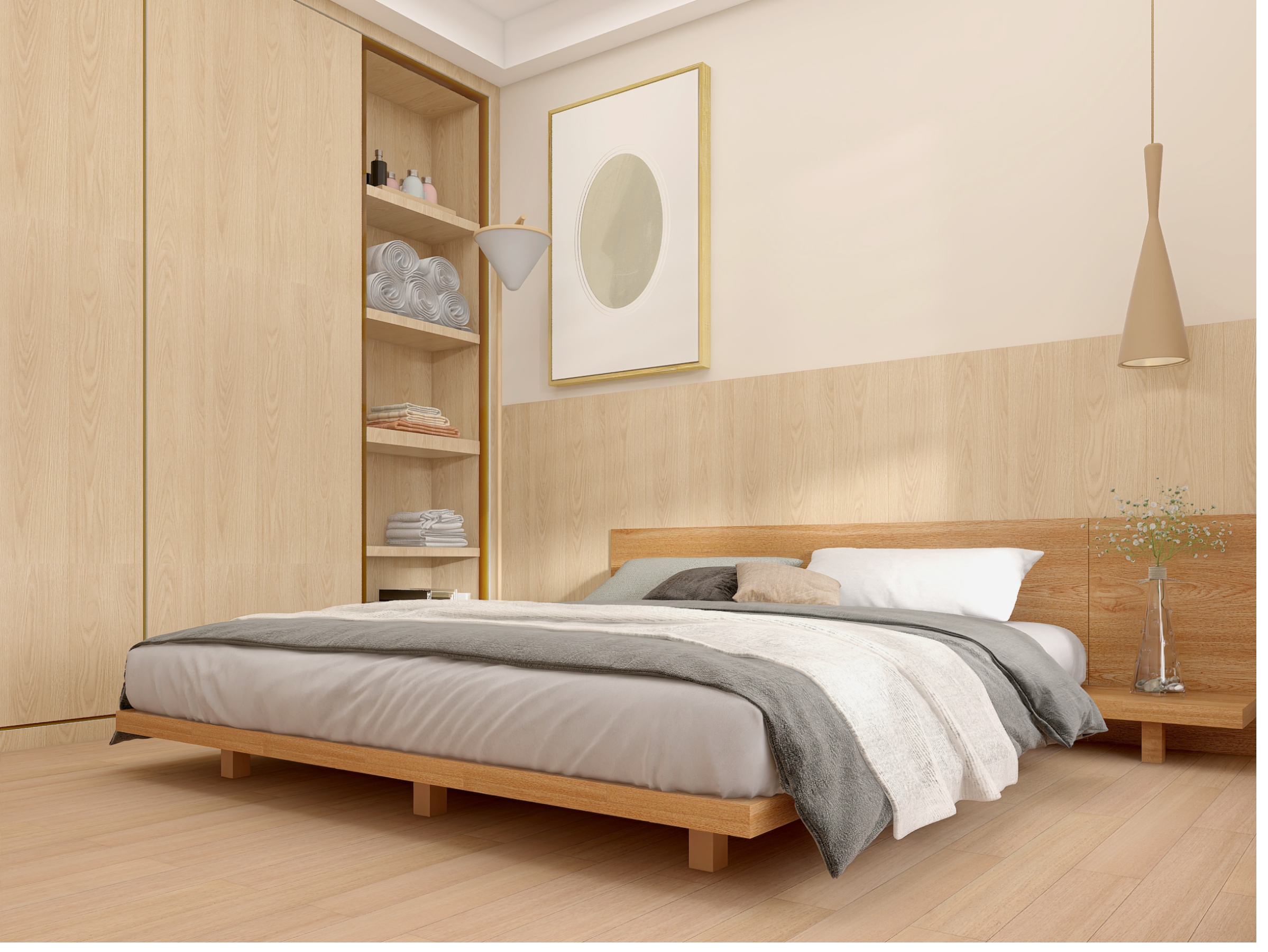 原木风的地面,浅色具有一定的膨胀效果,可以让小户型在视觉上产生显大