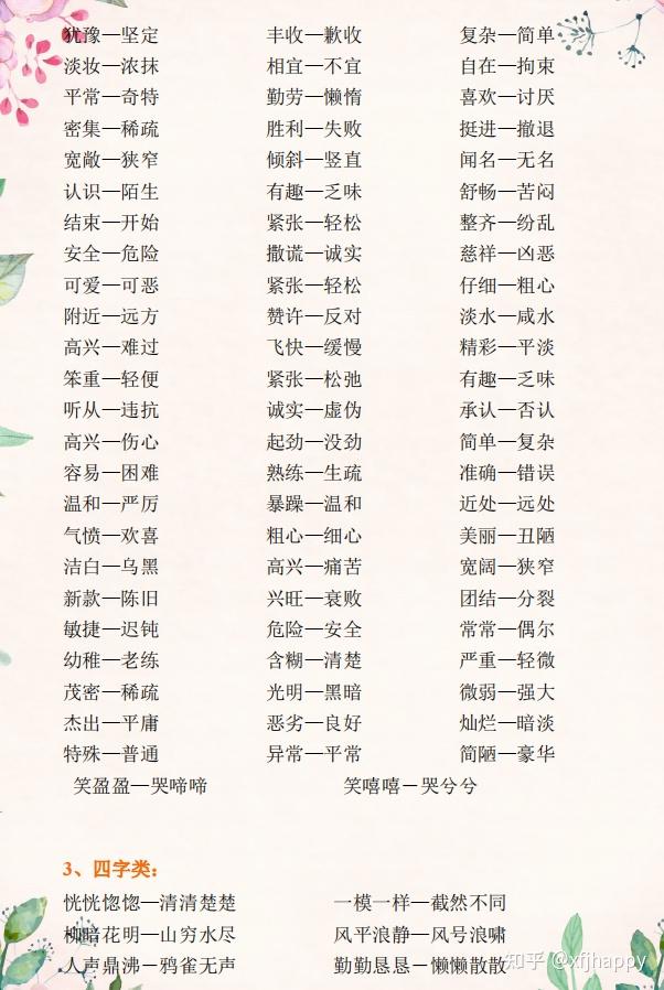 小学生近、反义词1000组 - 知乎