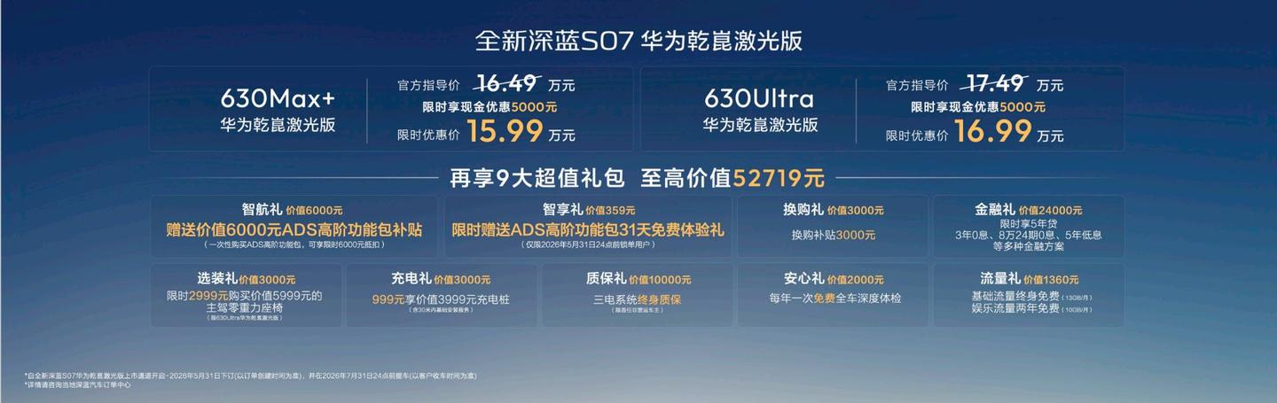 同级长续航华为乾崑激光新标杆,全新深蓝S07 15.99万限时优惠起售