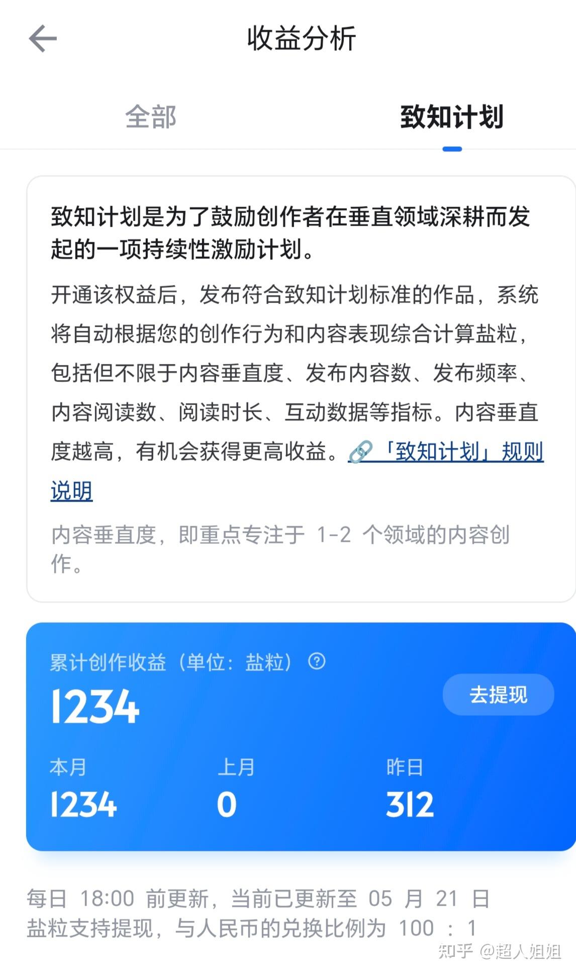 开通致知计划,6天盐粒成了4位数