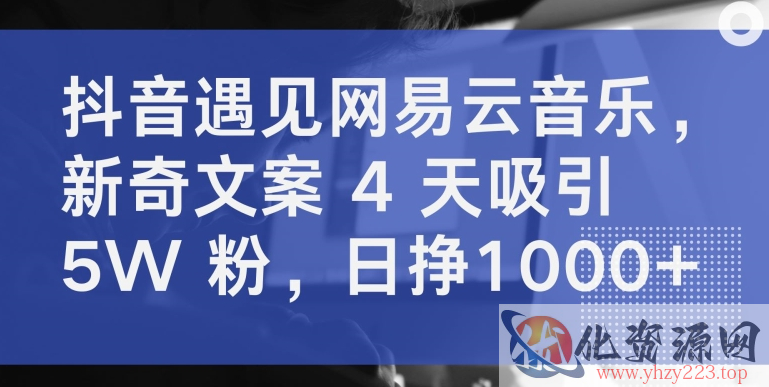 抖音遇见网易云音乐，新奇文案 4 天吸引 5W 粉，日挣1000+【揭秘】